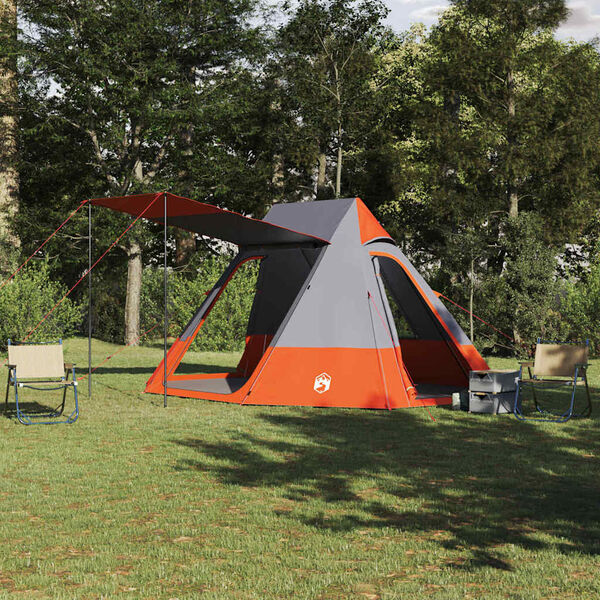 vidaXL Tienda de camping Gris y naranja 482 x 360 x 227 cm tafet&aacute;n