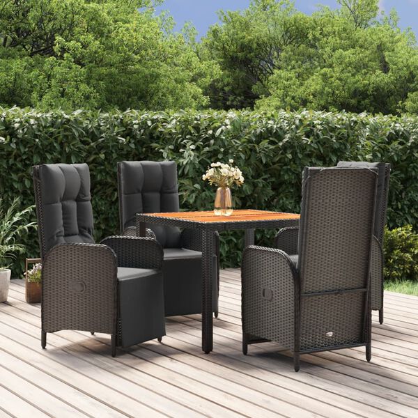 vidaXL Set de muebles jard&iacute;n 5 pzas con cojines rat&aacute;n sint&eacute;tico negro