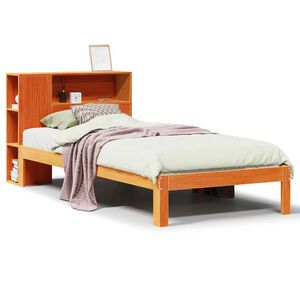 vidaXL Cama con estanter&iacute;a sin colch&oacute;n madera maciza marr&oacute;n 75x190 cm