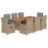 vidaXL Set comedor de jard&iacute;n 9 pzas con cojines rat&aacute;n sint&eacute;tico beige
