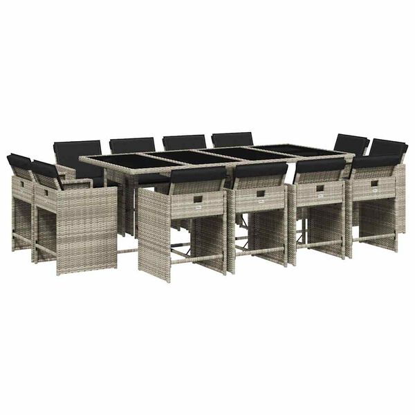 vidaXL Set comedor jard&iacute;n y cojines 13 pzas rat&aacute;n sint&eacute;tico gris claro