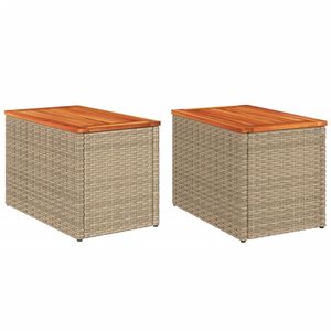vidaXL Mesas auxiliares de jard&iacute;n 2 uds rat&aacute;n madera beige 55x34x37cm