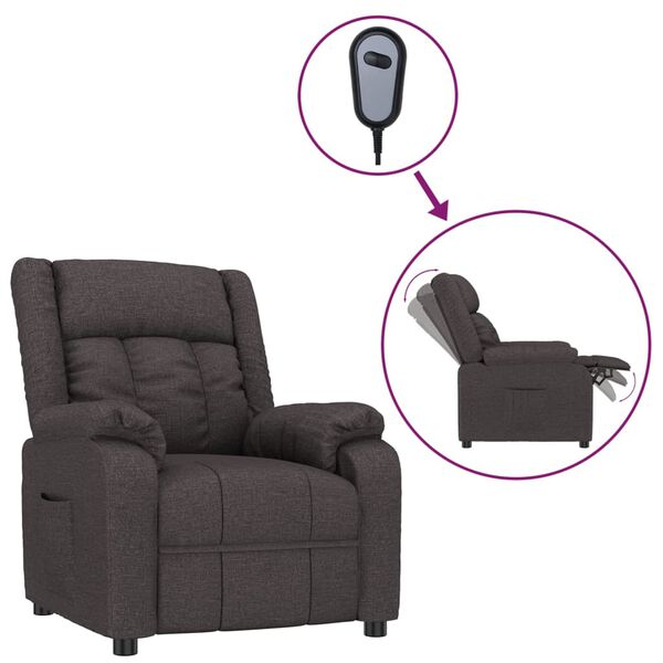 vidaXL Sill&oacute;n reclinable el&eacute;ctrico tela marr&oacute;n oscuro
