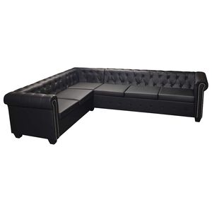 vidaXL Sof&aacute; Esquinero Chesterfield 6 Plazas de Cuero Sint&eacute;tico Negro