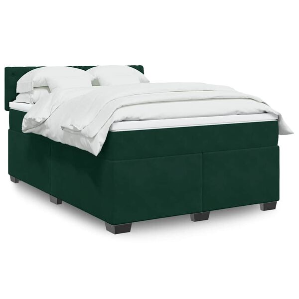 vidaXL Cama box spring con colch&oacute;n terciopelo verde oscuro 140x190 cm