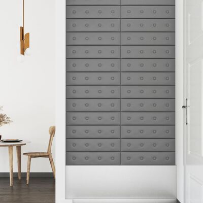 vidaXL Paneles de pared 12 uds cuero sintético gris 60x15 cm 1,08 m²