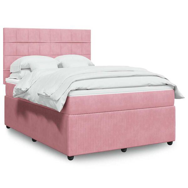 vidaXL Cama box spring con colch&oacute;n terciopelo rosa 140x190 cm