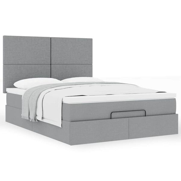 vidaXL Estructura cama otomana con colch&oacute;n tela gris claro 140x190 cm