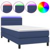 vidaXL Cama box spring colch&oacute;n y luces LED tela azul 90x190 cm