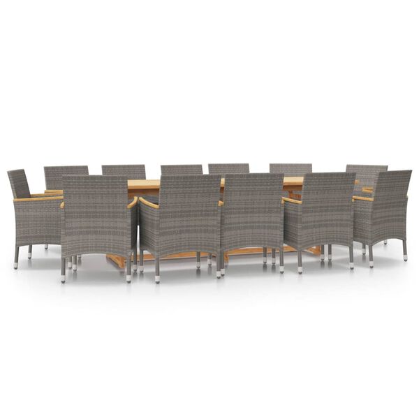 vidaXL Juego de comedor de jardín 13 piezas con cojines gris