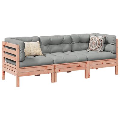 vidaXL Set de sofás jardín 3 pzas con cojines madera abeto Douglas