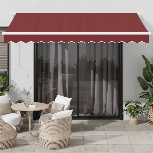 vidaXL Toldo retr&aacute;ctil autom&aacute;tico con luces LED burdeos 350x250 cm