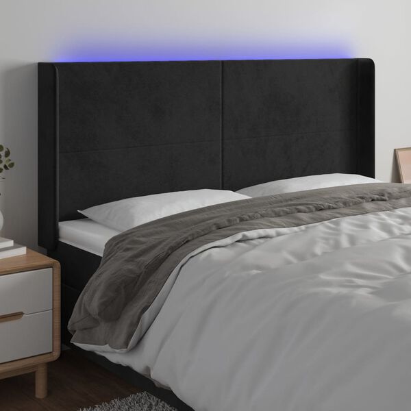 vidaXL Cabecero con LED de terciopelo negro 163x16x118/128 cm