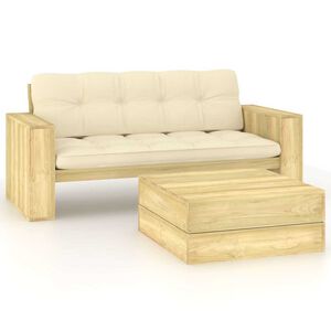 vidaXL Set muebles de jard&iacute;n y cojines 2 pzas madera pino impregnada