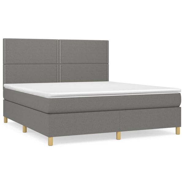 vidaXL Cama box spring con colch&oacute;n tela gris oscuro 160x200 cm