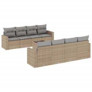 vidaXL Set de sof&aacute;s de jard&iacute;n 9 pzas con cojines rat&aacute;n sint&eacute;tico beige