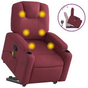 vidaXL Sill&oacute;n reclinable de masaje elevable tela rojo tinto