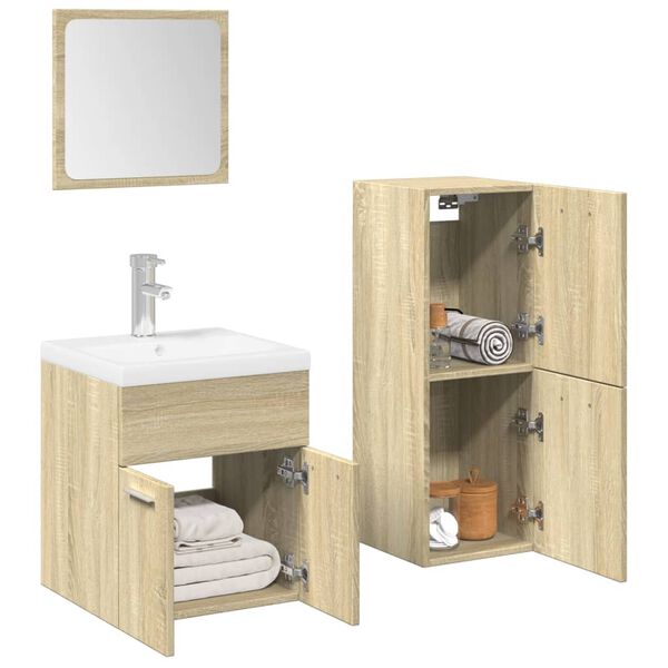 vidaXL Set de muebles de ba&ntilde;o 3 pzas madera contrachapada roble Sonoma