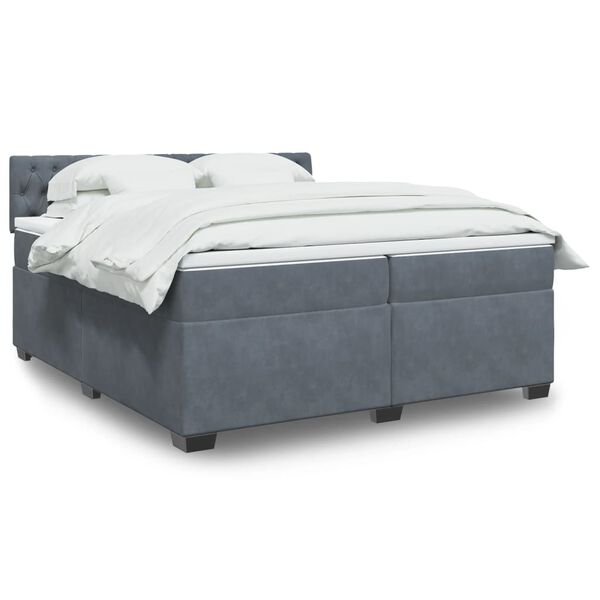vidaXL Cama box spring con colch&oacute;n terciopelo gris oscuro 200x200 cm