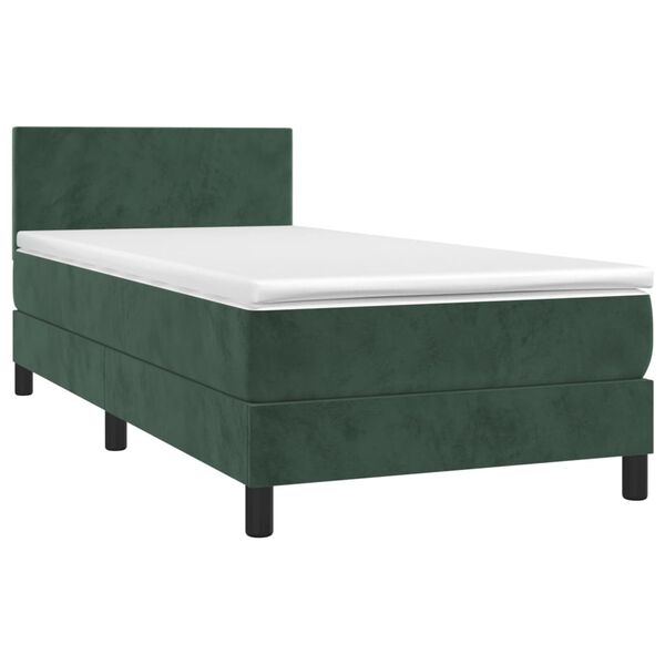 vidaXL Cama box spring colch&oacute;n y LED terciopelo verde oscuro 100x200cm