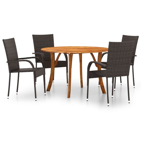 vidaXL Juego de comedor para jard&iacute;n 5 piezas marr&oacute;n