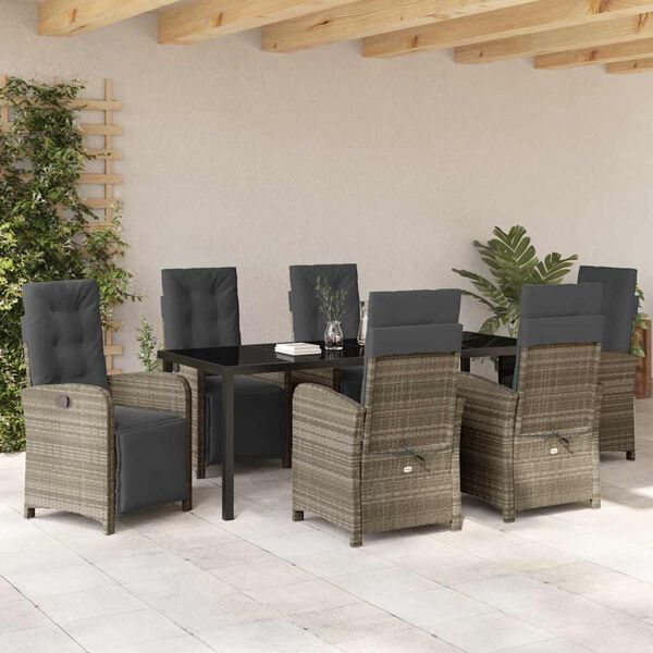vidaXL Conjunto de Comedor de Jard&iacute;n 7 pcs Gris Claro rat&aacute;n sint&eacute;tico