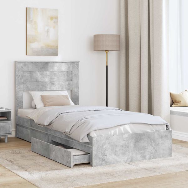 vidaXL Cama con almacenamiento con cabecera Gris Concreto 90 x 200 cm