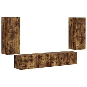 vidaXL Conjunto de mueble para TV de pared 4 pcs Roble ahumado