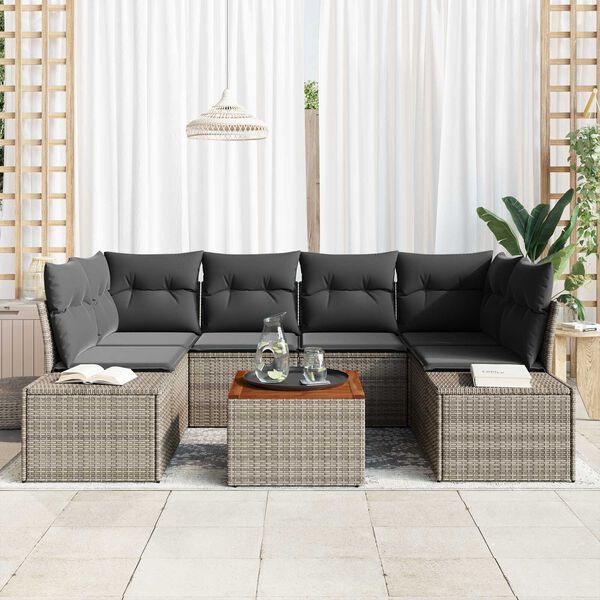 vidaXL Conjunto de sof&aacute;s de jard&iacute;n 7 pcs Gris rat&aacute;n sint&eacute;tico