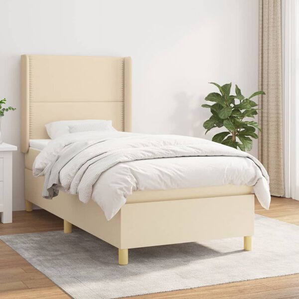 vidaXL Cama box spring con colch&oacute;n tela color crema 100x200 cm