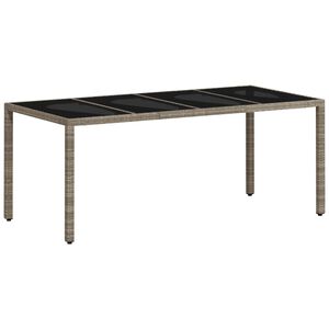vidaXL Mesa de jard&iacute;n superficie de vidrio rat&aacute;n PE gris 190x90x75 cm