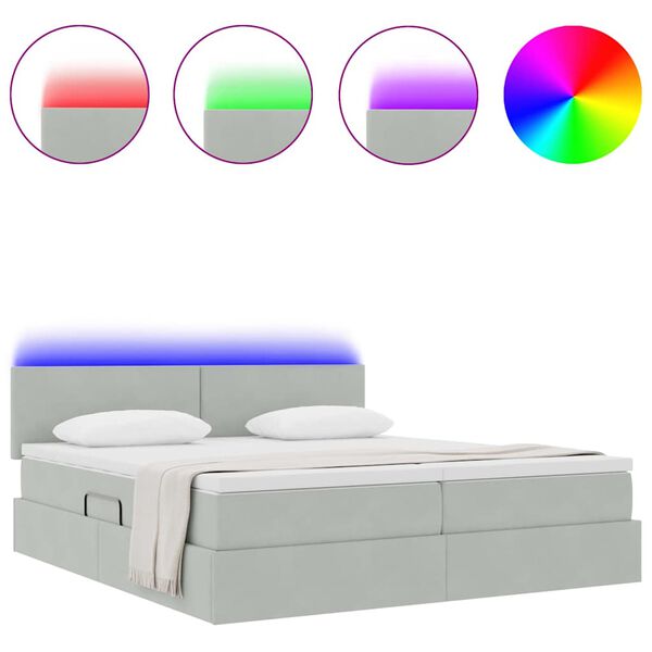 vidaXL Cama con tira de luces LED Gris Claro 180 x 200 cm Terciopelo