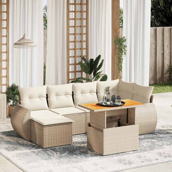 vidaXL Set sof&aacute;s de jard&iacute;n 7 piezas y cojines rat&aacute;n sint&eacute;tico beige