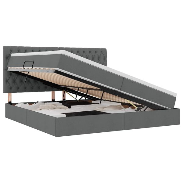 vidaXL Cama con almacenamiento y colch&oacute;n Gris oscuro 200 x 200 cm