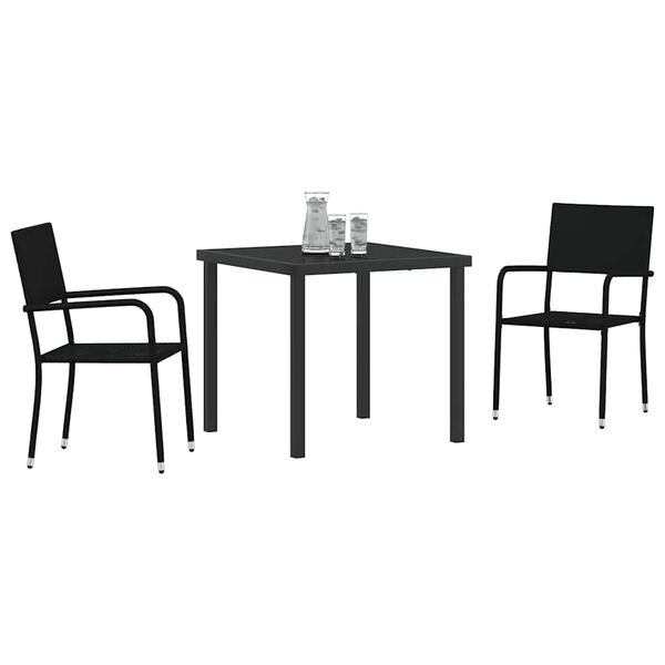 vidaXL Conjunto de Comedor de Jard&iacute;n 3 pcs Negro rat&aacute;n sint&eacute;tico
