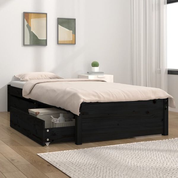 vidaXL Estructura de cama individual con cajones negro 90x190 cm