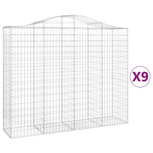 vidaXL Cestas de gaviones 9 uds forma de arco hierro 200x50x160/180 cm