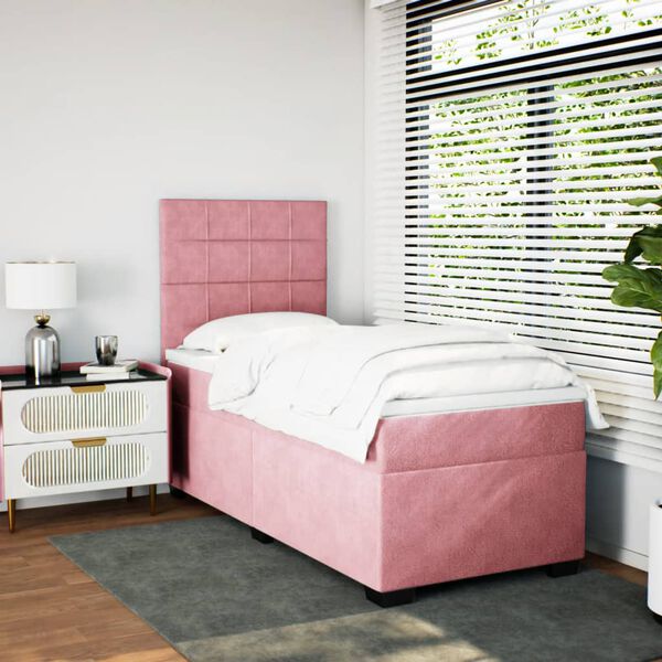 vidaXL Cama box spring con colch&oacute;n terciopelo rosa 80x200 cm