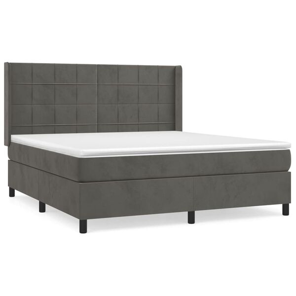 vidaXL Cama box spring con colch&oacute;n terciopelo gris oscuro 180x200 cm