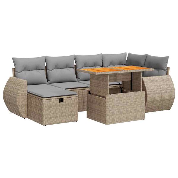vidaXL Set sof&aacute;s jard&iacute;n y cojines 8 pzas rat&aacute;n sint&eacute;tico acacia beige