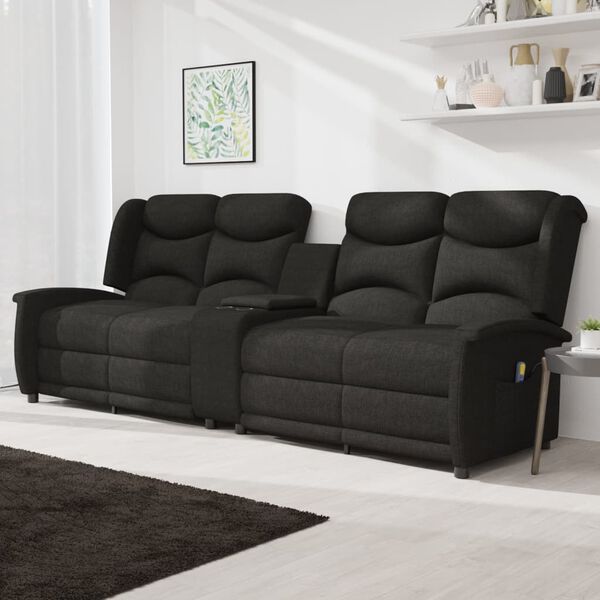 vidaXL Sill&oacute;n de masaje reclinable 4 plazas con portavasos negro
