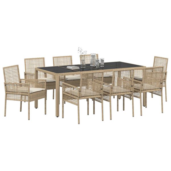 vidaXL Conjunto de Comedor de Jard&iacute;n 9 pcs Beige rat&aacute;n sint&eacute;tico