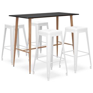 vidaXL Mesa alta y taburetes de bar 5 piezas negro y blanco