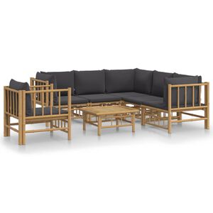 vidaXL Set de muebles de jard&iacute;n 7 piezas bamb&uacute; con cojines gris oscuro
