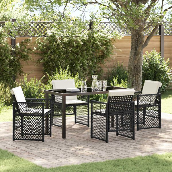 vidaXL Conjunto de Comedor de Jard&iacute;n 5 pcs Negro rat&aacute;n sint&eacute;tico