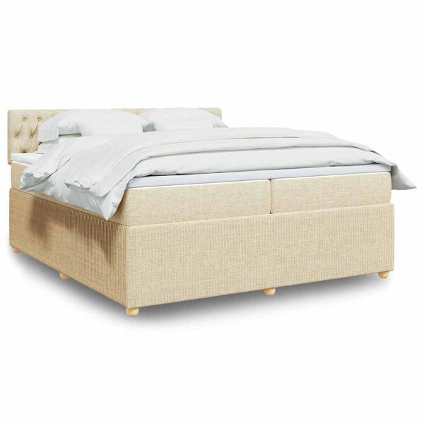 vidaXL Cama box spring con colch&oacute;n tela color crema 200x200 cm