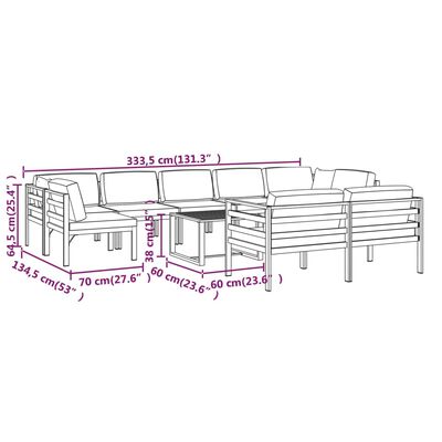 vidaXL Set muebles de jardín 10 pzas y cojines aluminio gris antracita
