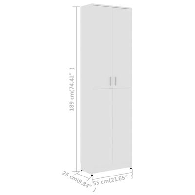 vidaXL Armario de pasillo de madera contrachapada blanco 55x25x189 cm