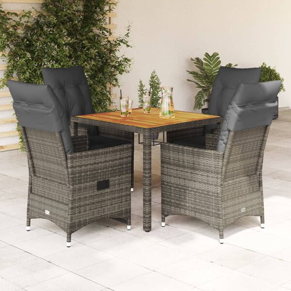 vidaXL Set comedor de jard&iacute;n 5 piezas con cojines rat&aacute;n sint&eacute;tico gris