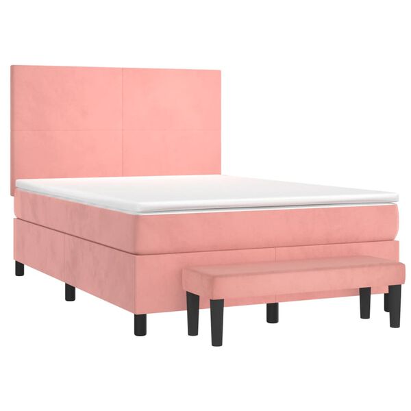 vidaXL Cama box spring con colch&oacute;n terciopelo rosa 140x200 cm